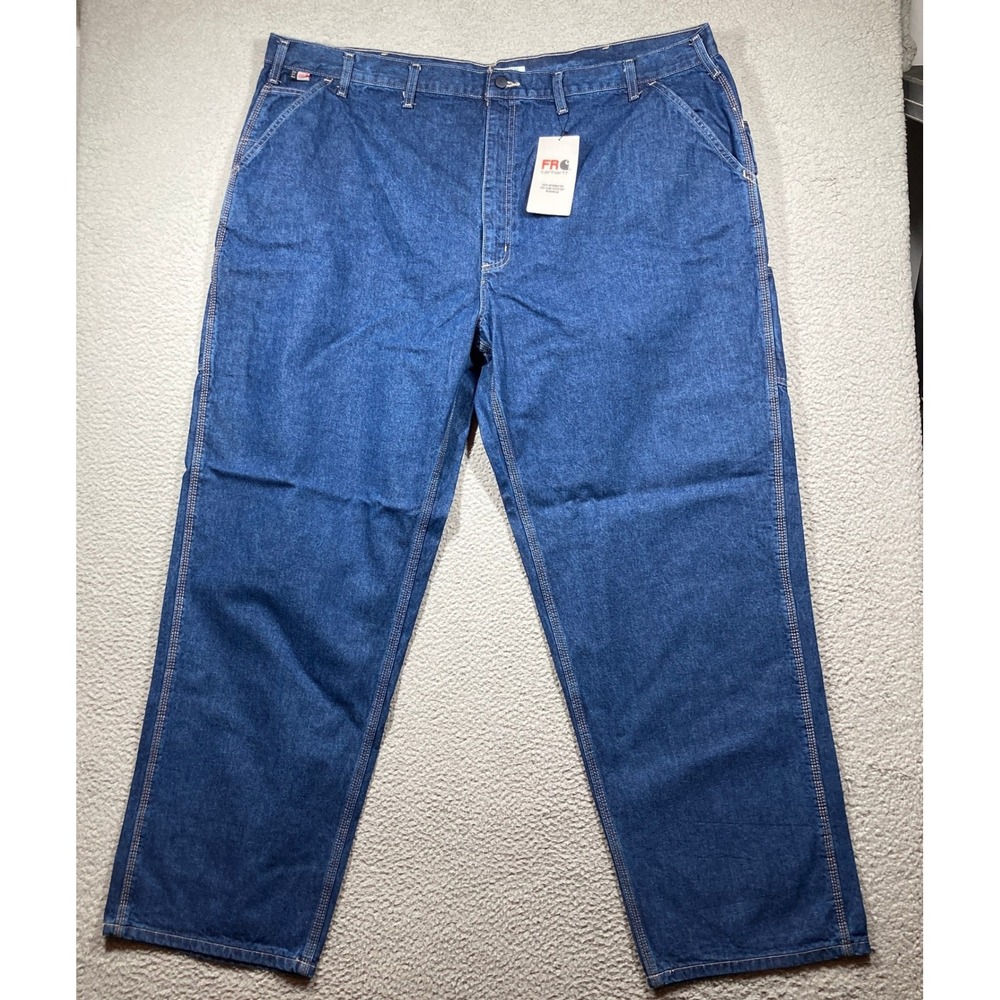 Carhartt FR Dungaree Jeans Men 50x34 Blue Flame Resistant Loose Fit FRB13-DNM